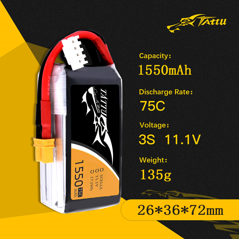 TATTU 3S 11.1V 1550mAh 75C LiP - Drone Rc Link recension och pris